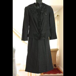 PRADA 2006 Solid Navy Blue Skirt Suit with Embroidering and Beading on Jacket